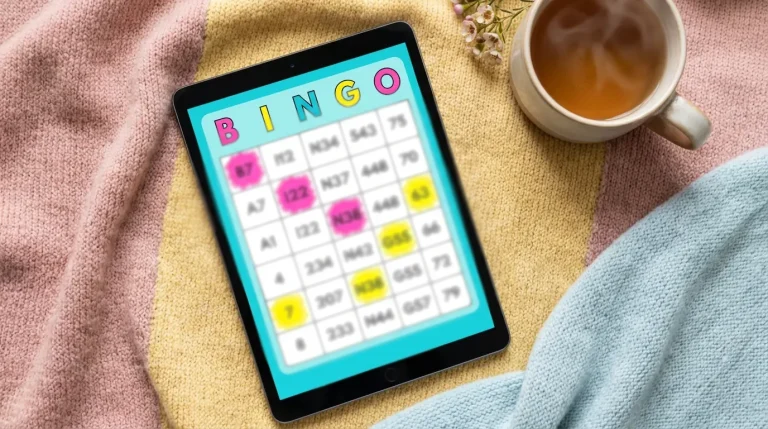 Online bingo card with free bonus tickets on a tablet screen