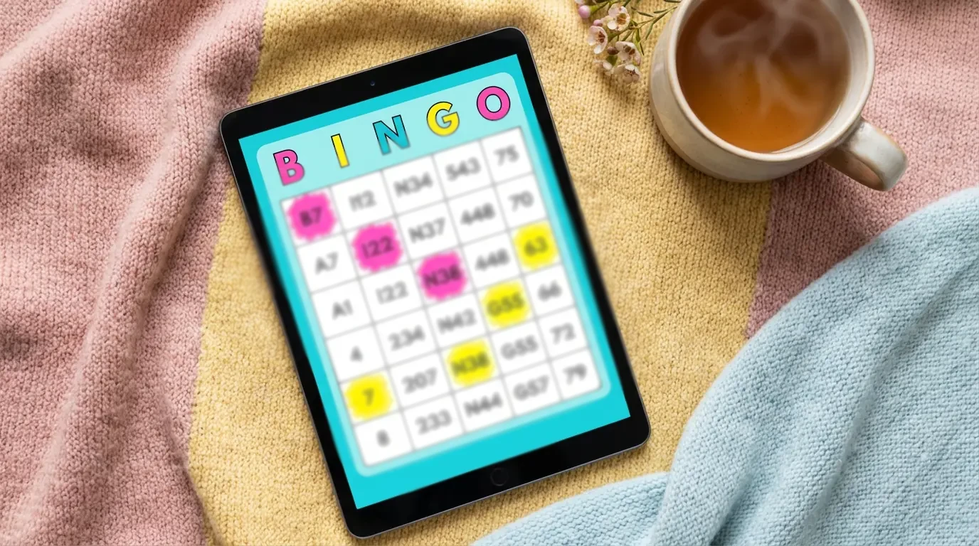 Online bingo card with free bonus tickets on a tablet screen