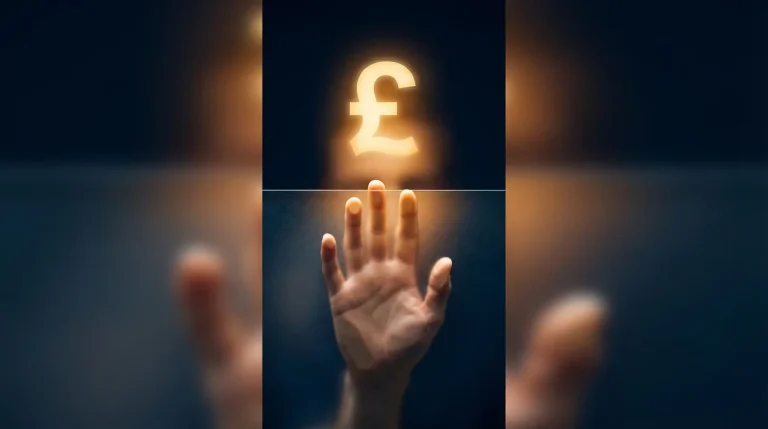 No deposit bonus max withdrawal UK — hand reaching a glass ceiling with a £ symbol glowing above