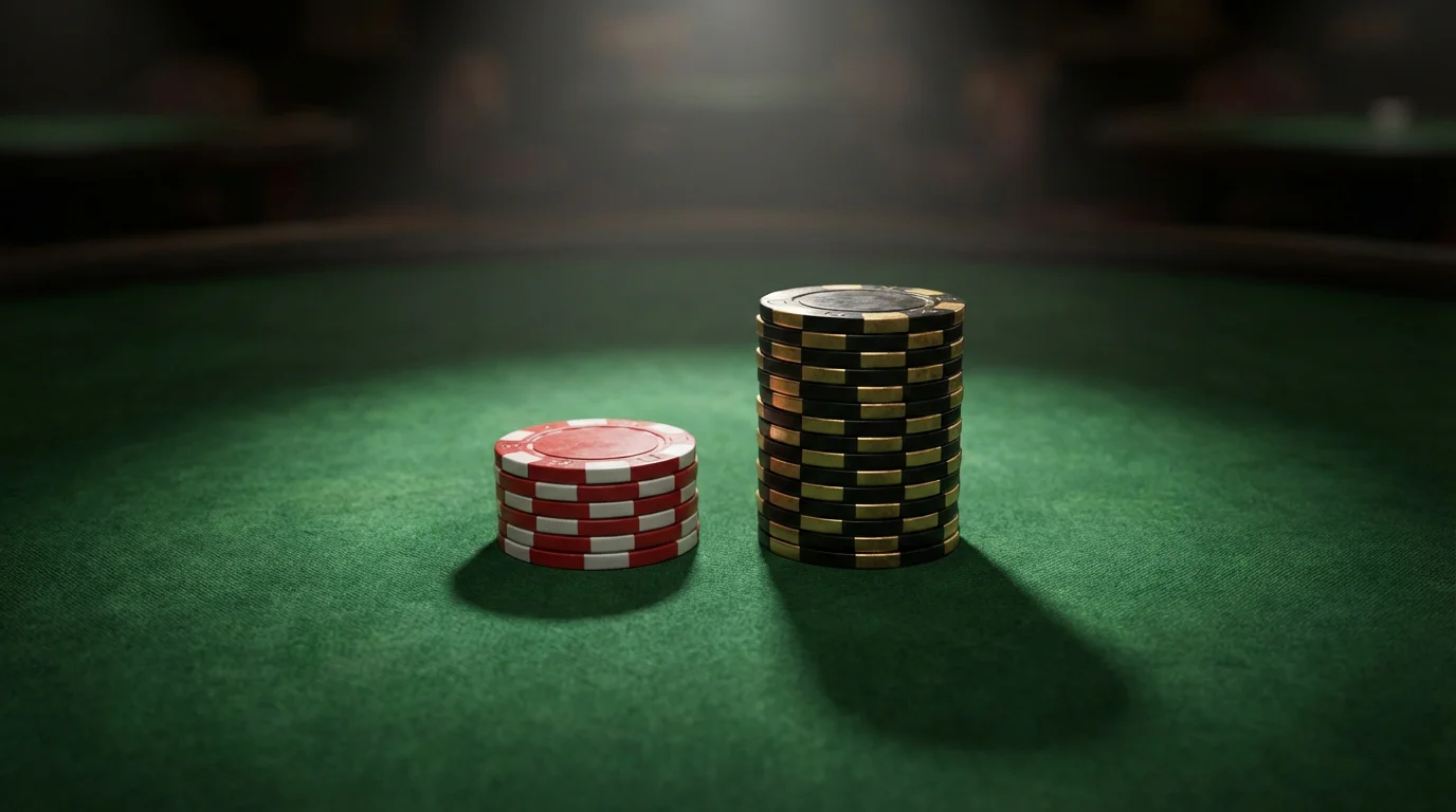 No deposit bonus vs deposit bonus UK — two casino chip stacks side by side, one small and one large