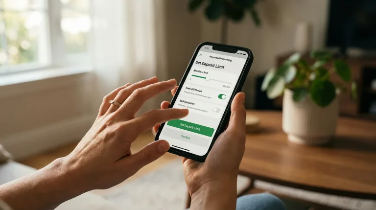 Person setting deposit limits on a responsible gambling tools screen